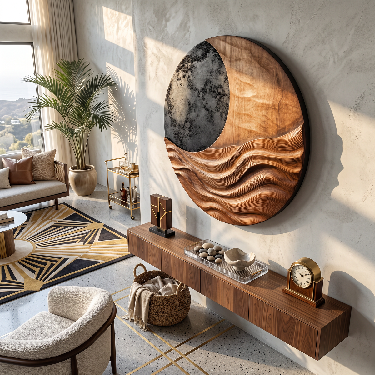 Large Abstract Solid Wood Wall Sculpture for Living Room