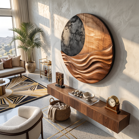 Large Abstract Solid Wood Wall Sculpture for Living Room