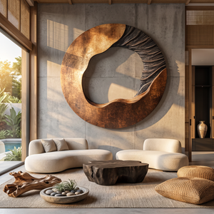 Contemporary Round Solid Wood Wall Art for Living Room Decor