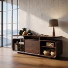 Solid Wood Sideboard Cabinet with Drawers and Open Storage Shelves