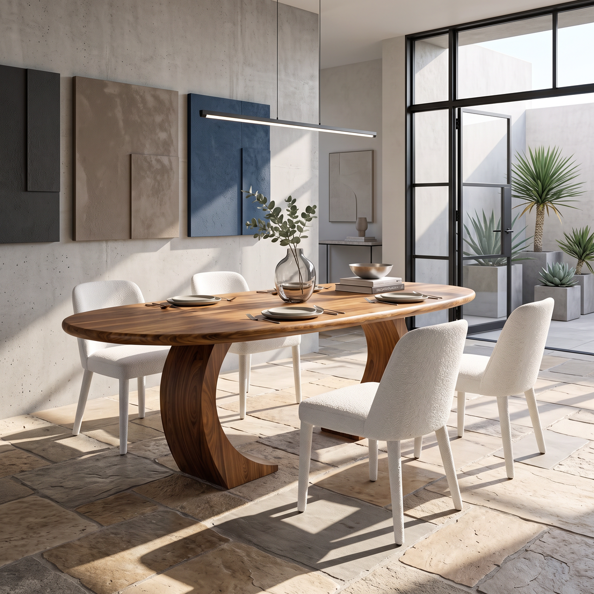 Oval Solid Wood Dining Table with Curved Sculptural Legs for Dining Room