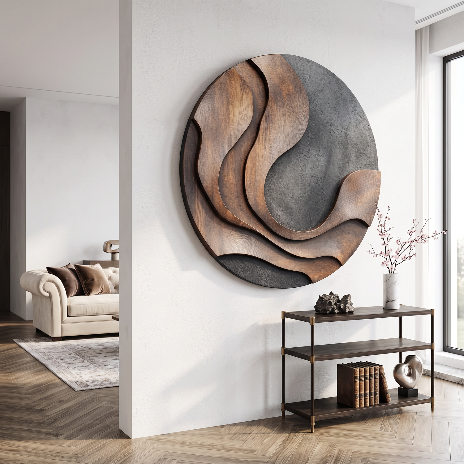 Wall Sculpture Solid Wood Organic Modern Panel for Living Room Decor