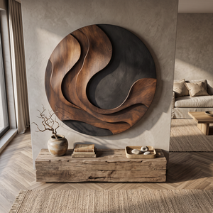 Wall Sculpture Solid Wood Organic Modern Panel for Living Room Decor