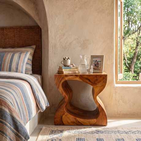 Organic Solid Wood Nightstand with Sculptural Cutout Base for Bedroom