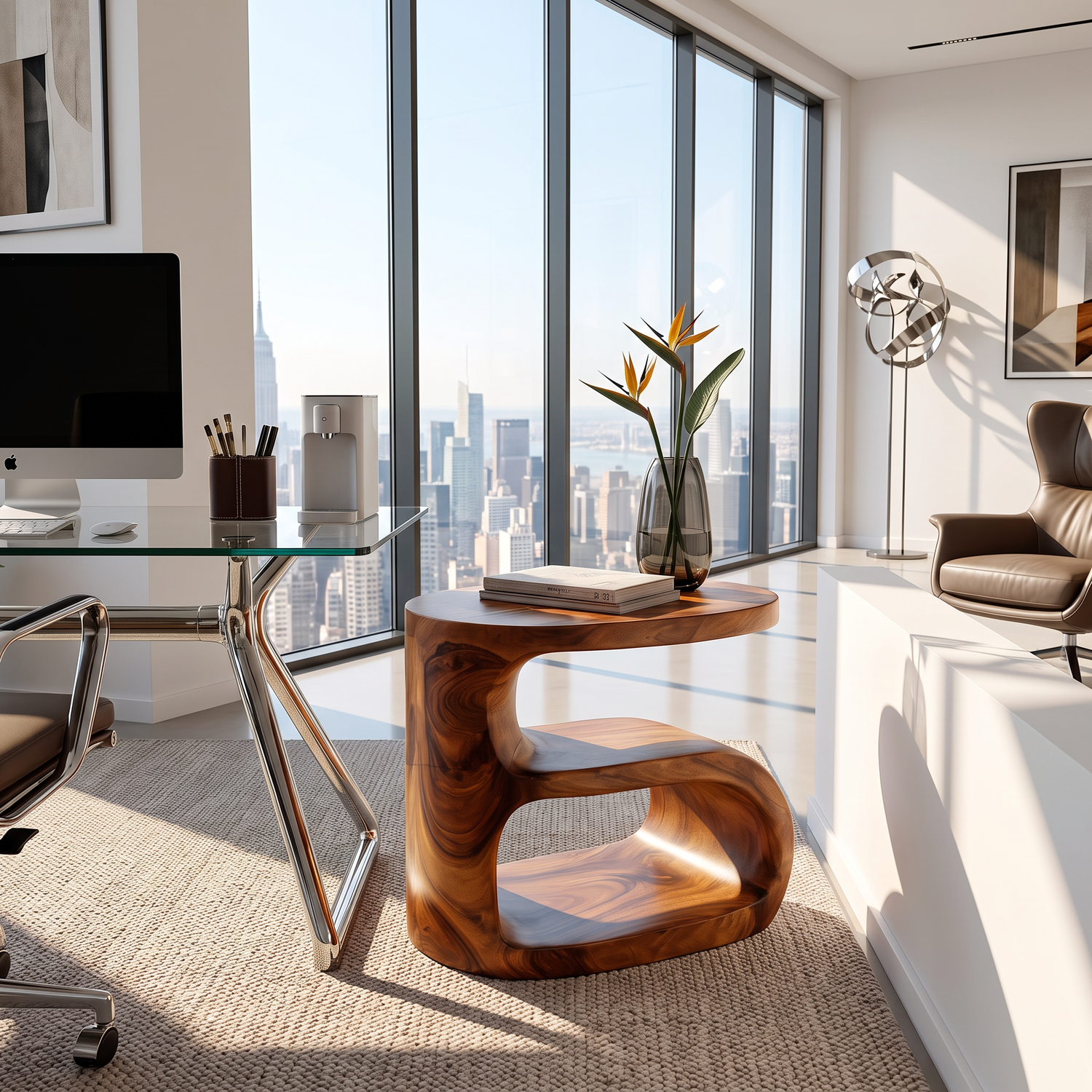 Solid Wood Sculptural Side Table for Sofa and Reading Corner