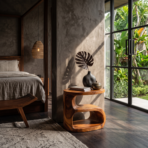Solid Wood Sculptural Side Table for Sofa and Reading Corner