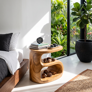 Solid Wood Sculptural Side Table for Sofa and Reading Corner
