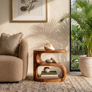 Solid Wood Sculptural Side Table for Sofa and Reading Corner