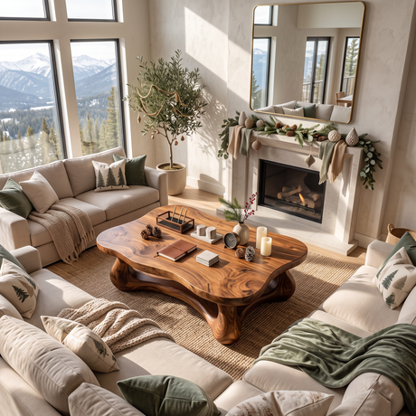 Coffee Table Solid Wood with Sculptural Interconnected Arch Base