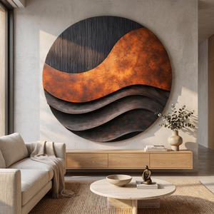 Round Layered Wall Sculpture with Wave Form Relief