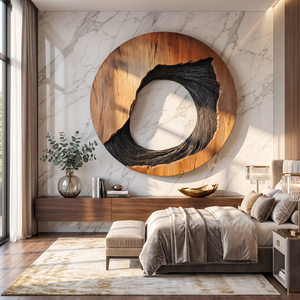 Round Wood Wall Sculpture with Open Center and Textured Carved Detail