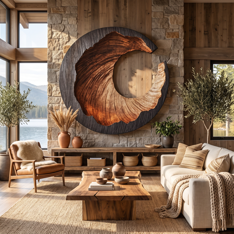 Modern Organic Solid Wood Wall Sculpture for Living Room Interior Design