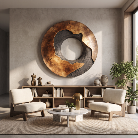 Round Solid Wood Ring Wall Sculpture Modern Organic Wall Art for Living Room