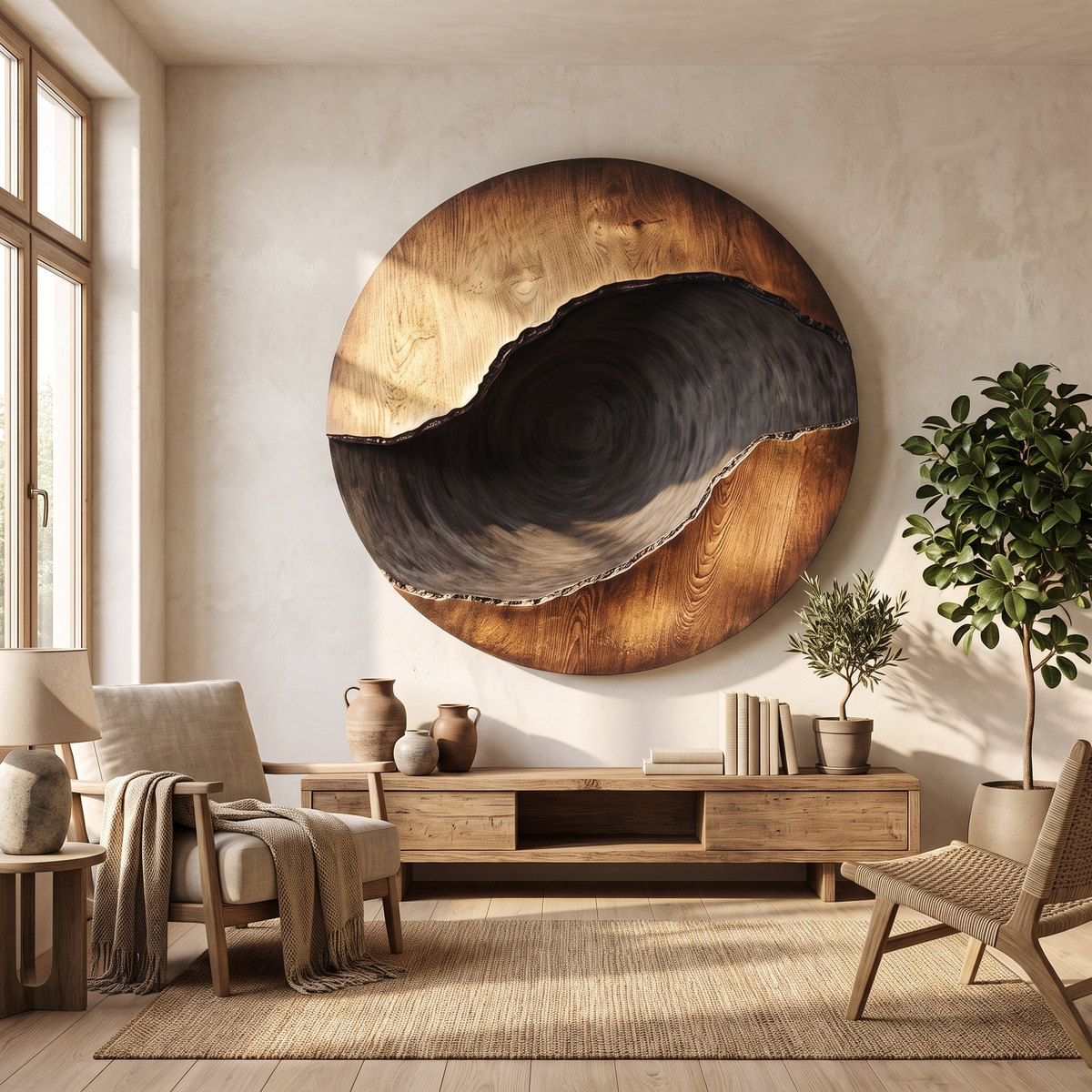 Organic Solid Wood Wall Sculpture for Living Room Display