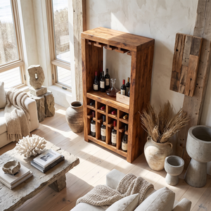 Solid Wood Wine Rack Cabinet with Stemware Holder and Display Shelf