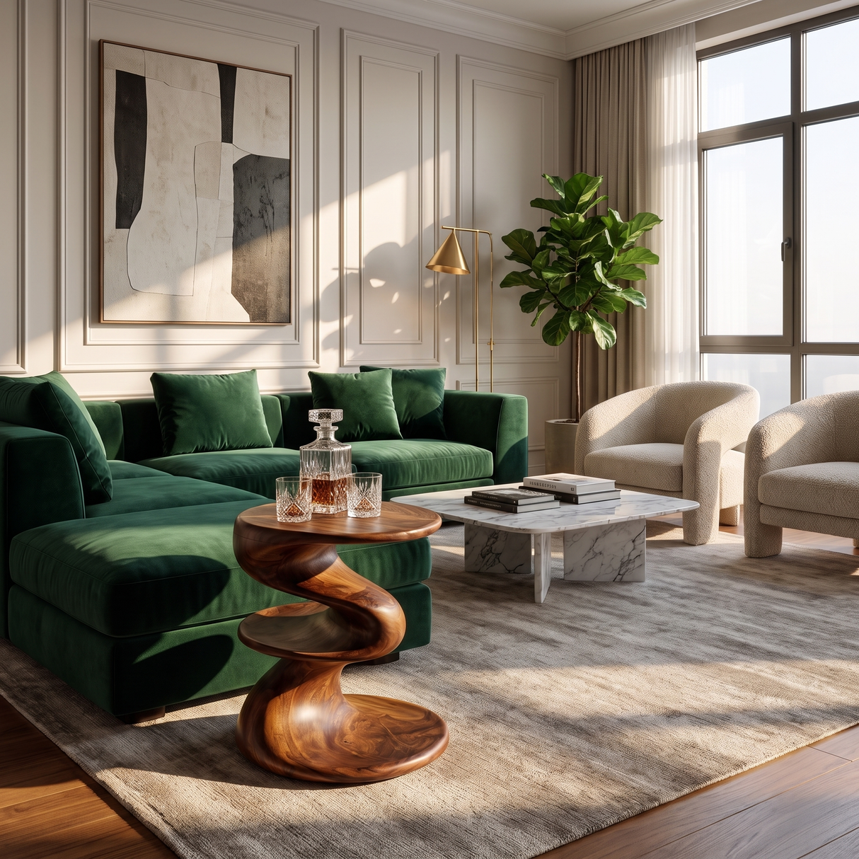 Solid Wood Spiral Two Tier Accent Table for Modern Living Room