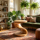 Organic Solid Wood Side Table with S Shaped Base for Modern Living Room