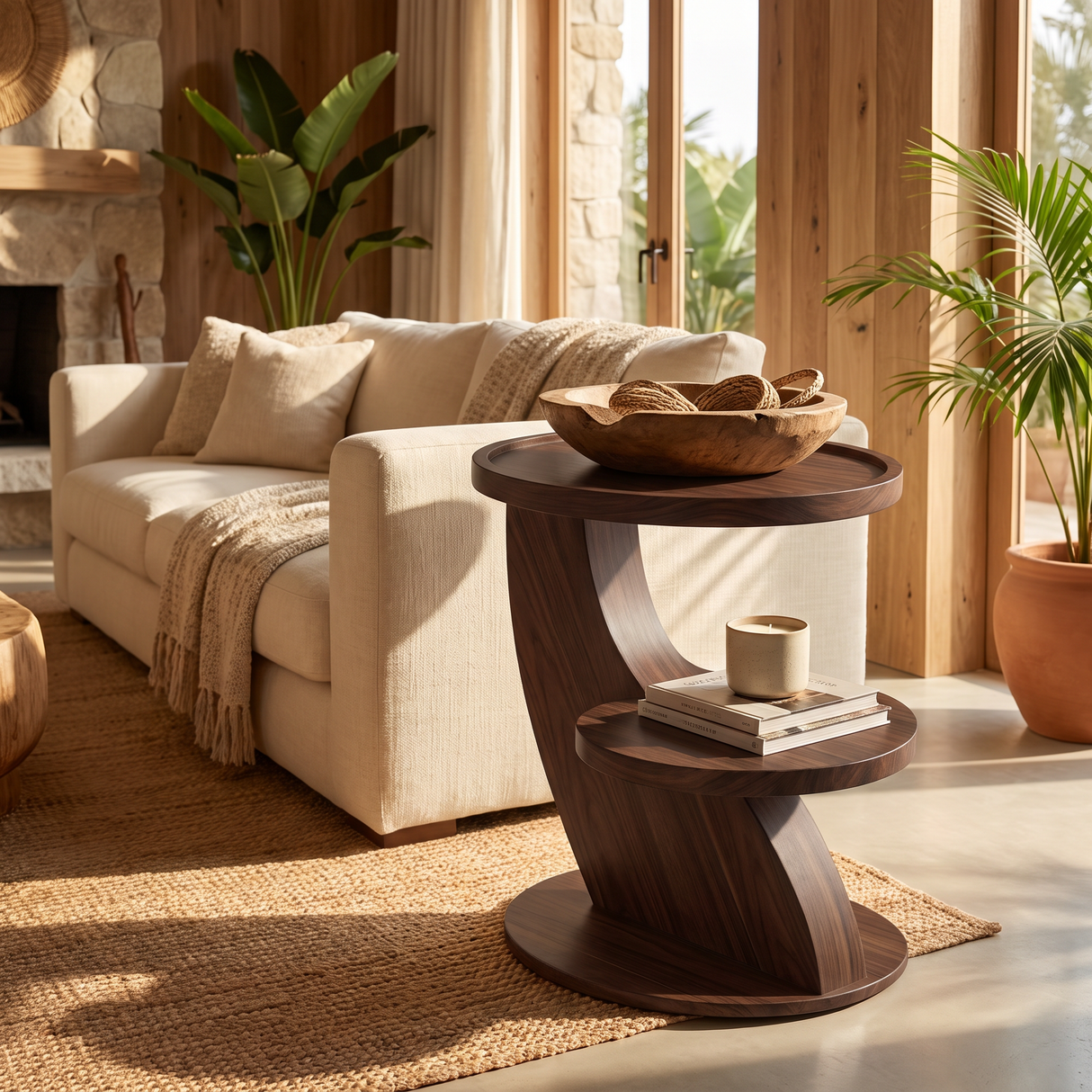 Two Tier Solid Wood Side Table for Living Room and Bedroom Use