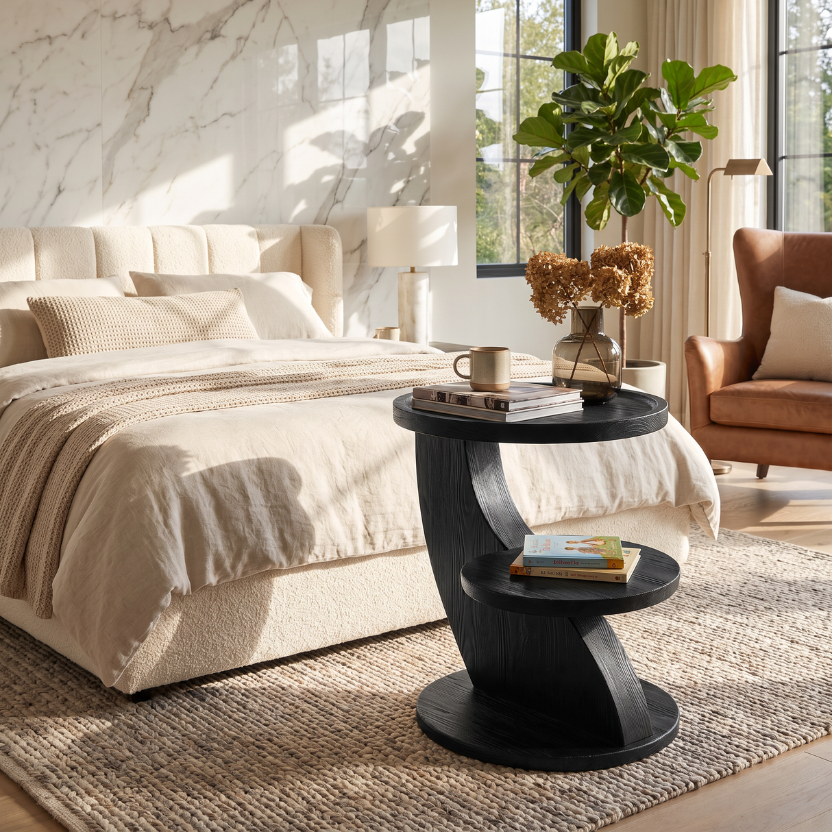 Two Tier Solid Wood Side Table for Living Room and Bedroom Use