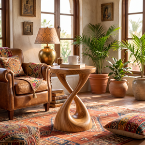 Solid Wood Sculpted Side Table Modern Organic Accent Furniture