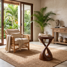 Solid Wood Sculpted Side Table Modern Organic Accent Furniture