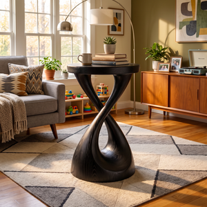Solid Wood Sculpted Side Table Modern Organic Accent Furniture