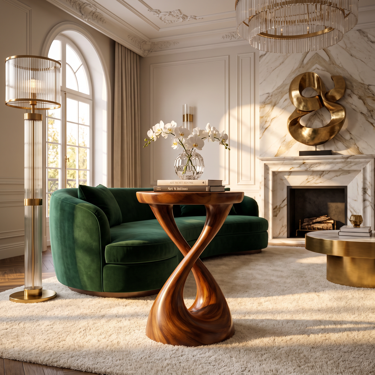 Solid Wood Sculpted Side Table Modern Organic Accent Furniture