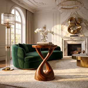 Solid Wood Sculpted Side Table Modern Organic Accent Furniture