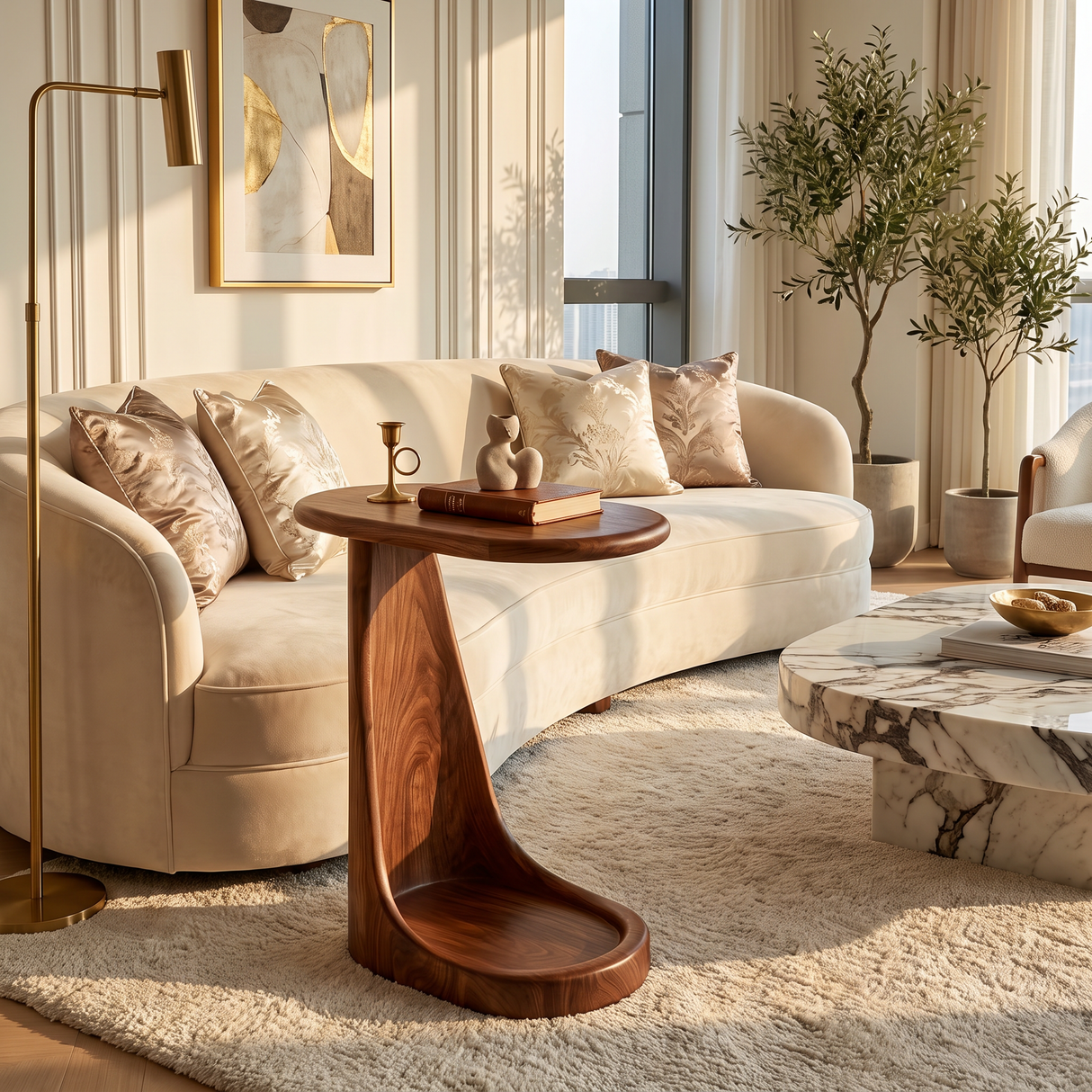 Waterfall Solid Wood Side Table with Tray Top for Living Room Decor