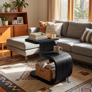 Sculptural Solid Wood Side Table for Modern Living Rooms and Cozy Corners