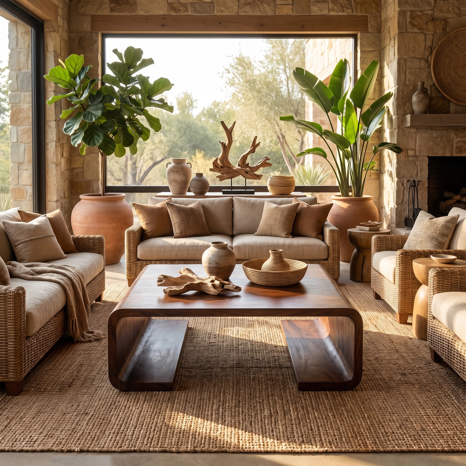 Solid Wood Coffee Table with Waterfall Form and Open Shelf