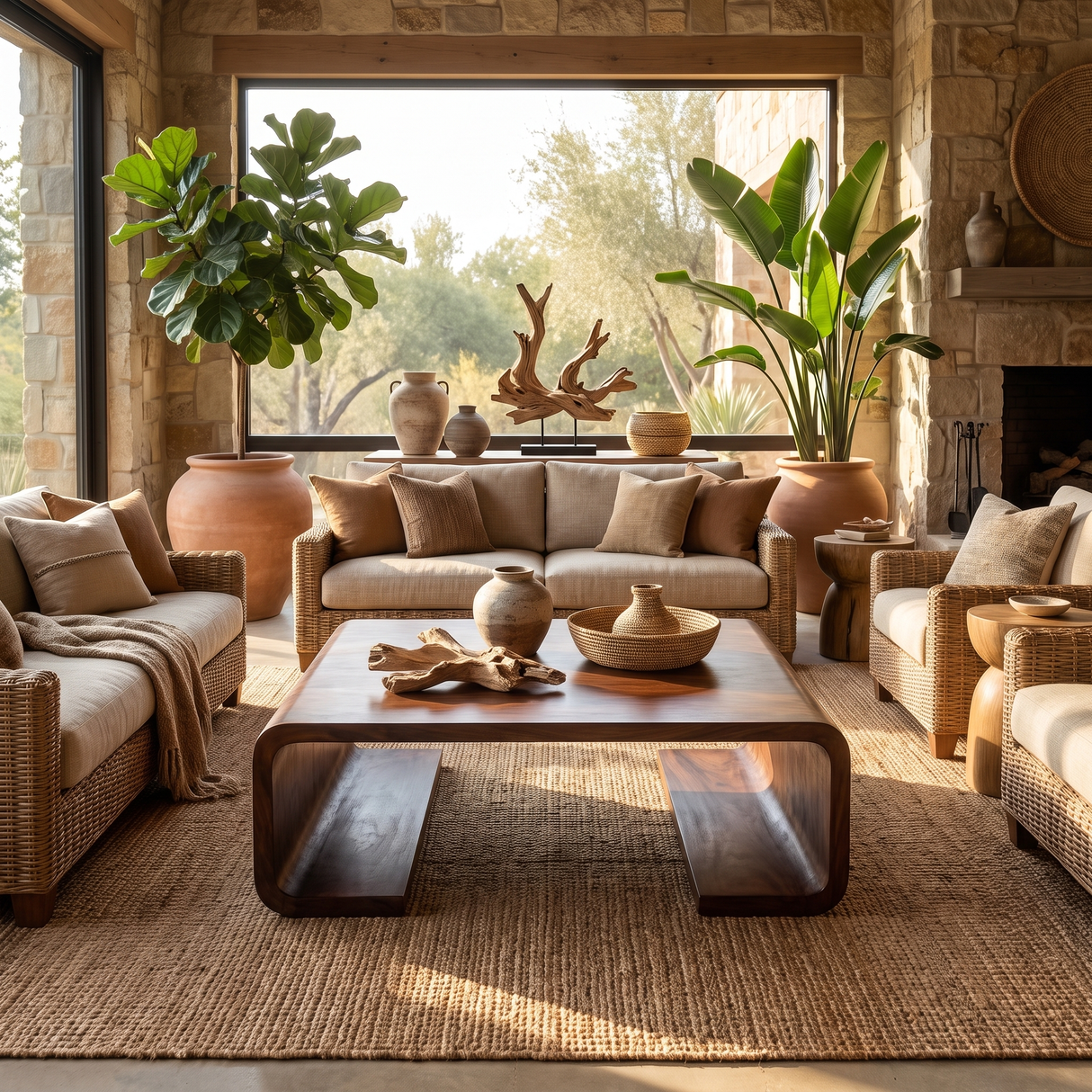 Solid Wood Coffee Table with Waterfall Form and Open Shelf