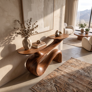 Console Table Solid Wood with Flowing Curved Base for Entryway Decor