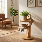 Side Table Solid Wood with Dual Tier Sculptural Pedestal