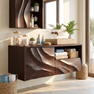 Floating Bathroom Vanity Solid Wood with Layered Organic Relief