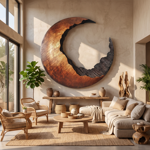 Abstract Crescent Solid Wood Wall Sculpture for Living Room