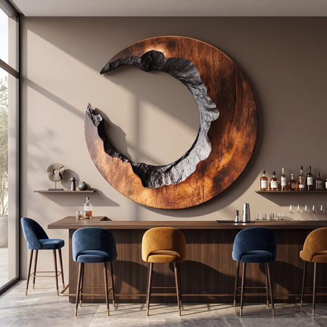Round Wood Wall Sculpture with Open Center and Raw Carved Edge