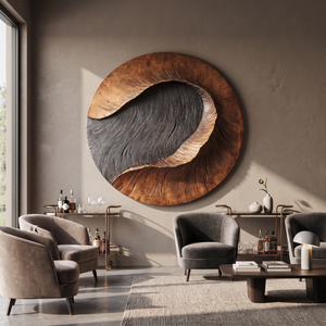 Modern Round Solid Wood Carving Wall Sculpture for Living Room Interiors