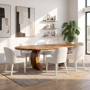 Oval Solid Wood Dining Table with Curved Sculptural Legs for Dining Room