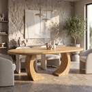 Oval Solid Wood Dining Table with Curved Sculptural Legs for Dining Room