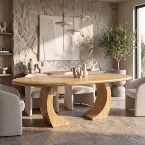 Oval Solid Wood Dining Table with Curved Sculptural Legs for Dining Room