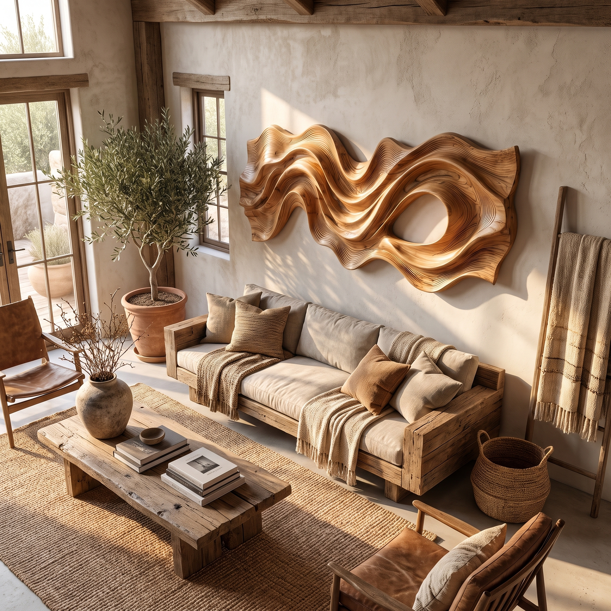 Flowing Ribbon Wood Wall Sculpture with Organic Cutout