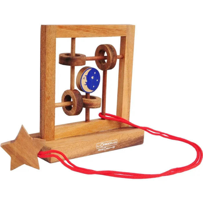 Moon And Star Wooden Rope Brain Puzzle Tabletop Decor