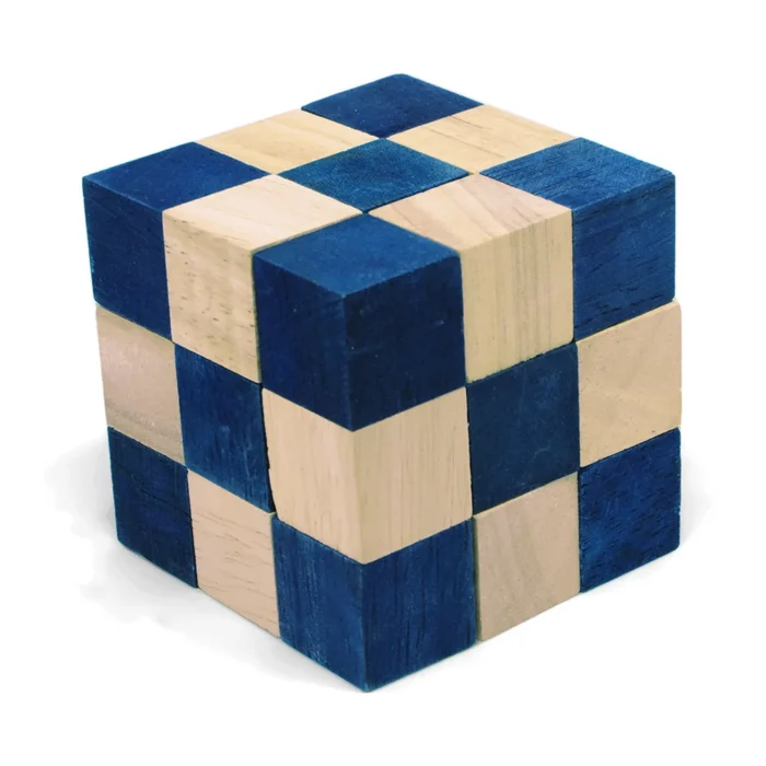 Blue Snake Wooden Cube Chain Puzzle Desk Toy