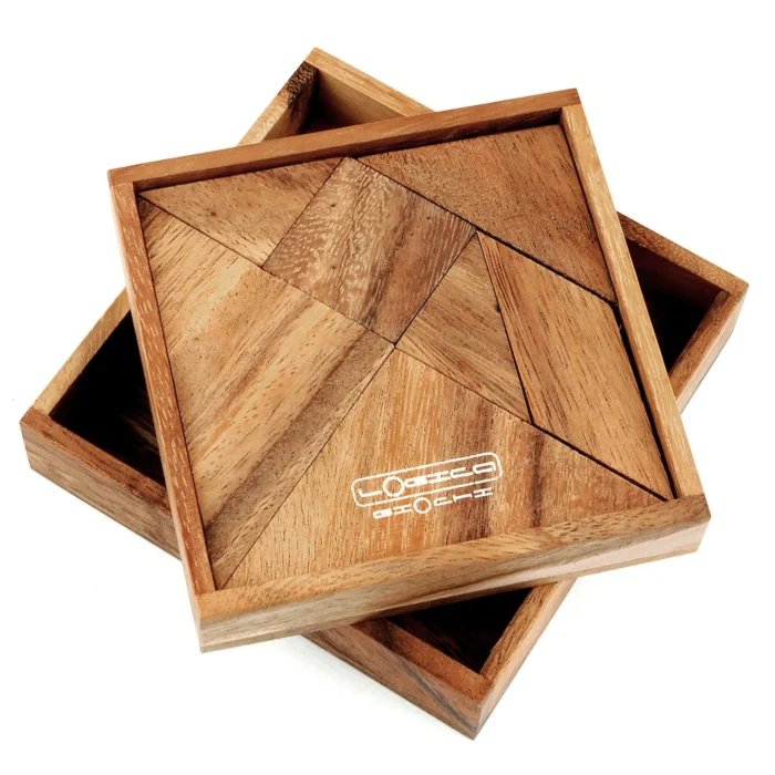 Wooden Tangram Geometric Puzzle Set With Storage Tray
