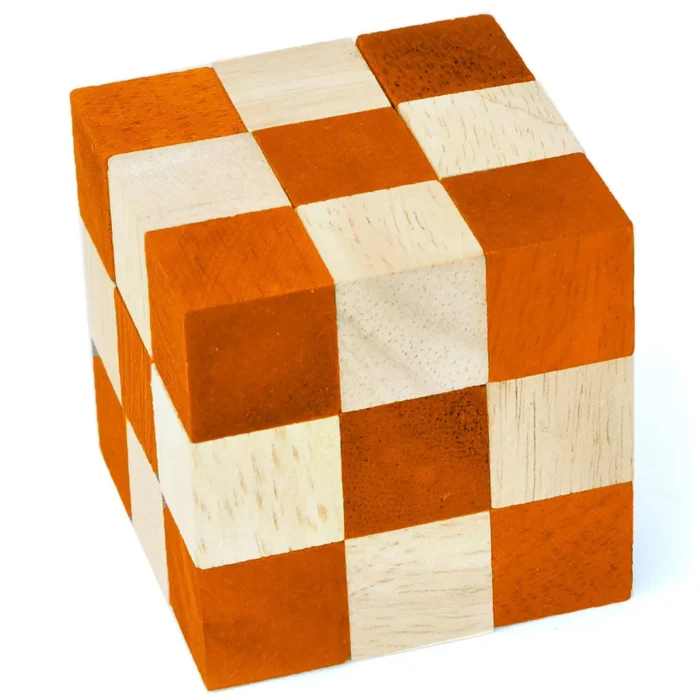 Orange Snake Wooden Cube Chain Brain Puzzle