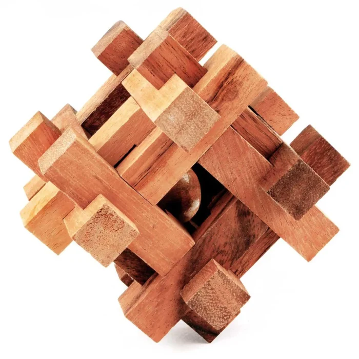 Wooden Cage And Ball Three Dimensional Puzzle Ornament